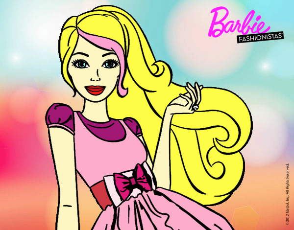 Dibujo Barbie con su vestido con lazo pintado por 3lsa