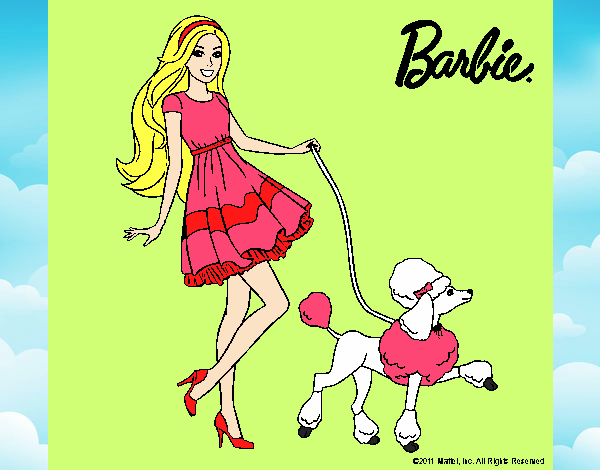 Barbie paseando a su mascota