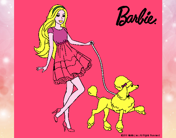 Barbie paseando a su mascota