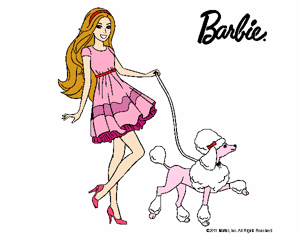 Barbie paseando a su mascota