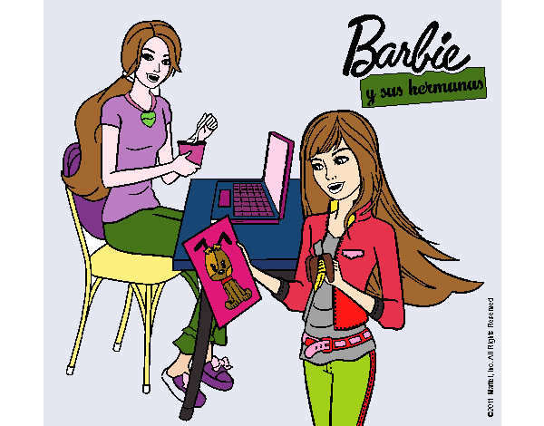 Barbie y su hermana merendando