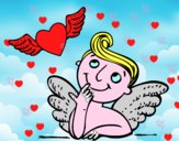 Cupido y corazón con alas