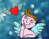 Cupido y corazón con alas