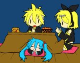 Miku, Rin y Len desayunando