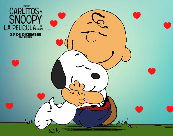 Snoopy y Carlitos abrazados