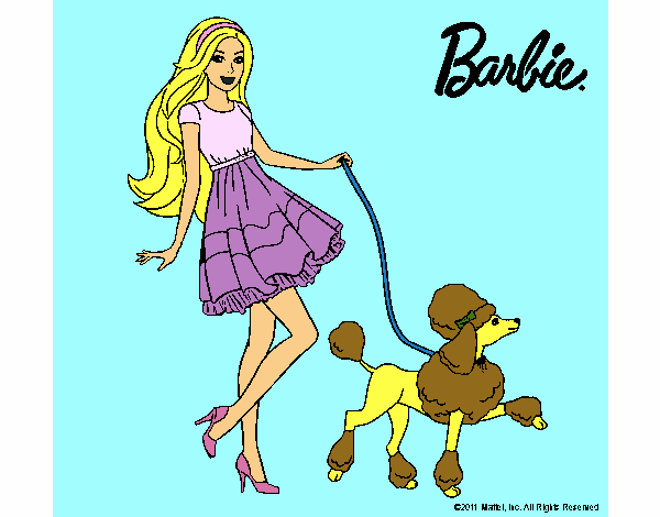 Barbie paseando a su mascota