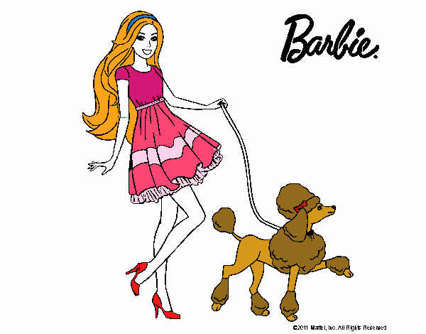 Barbie paseando a su mascota