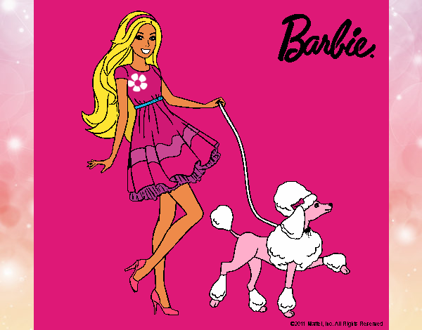 Barbie paseando a su mascota