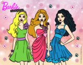 Dibujo Barbie y sus amigas vestidas de fiesta pintado por keylar