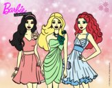 Dibujo Barbie y sus amigas vestidas de fiesta pintado por Tati2016