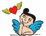 Cupido y corazón con alas