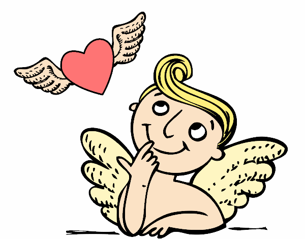 Cupido y corazón con alas