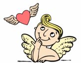 Cupido y corazón con alas