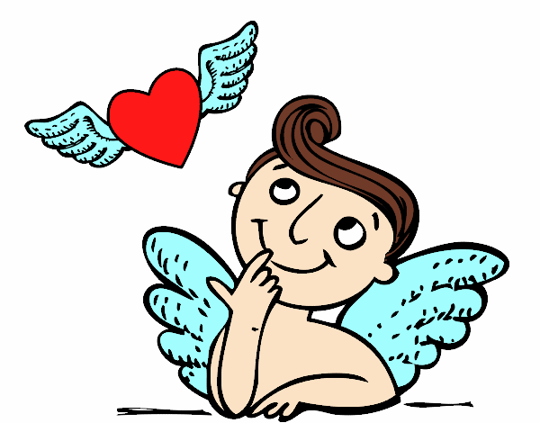 Cupido y corazón con alas