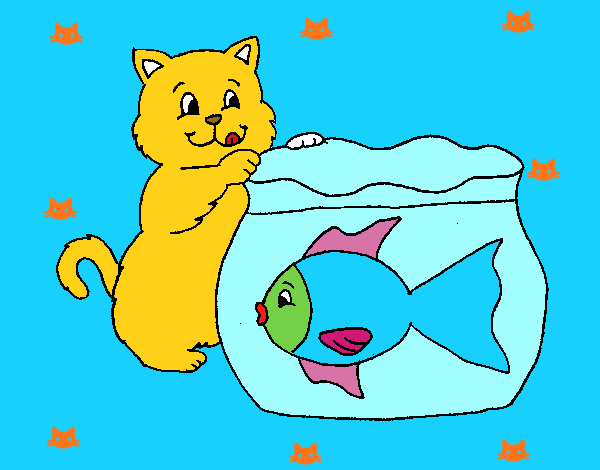 Dibujo Gato y pez pintado por ludyael