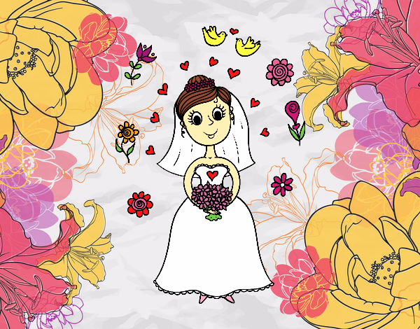 Dibujo Novia con flores pintado por LunaLunita