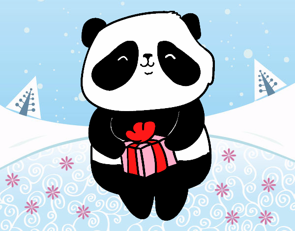 Dibujo Panda con regalo pintado por LunaLunita