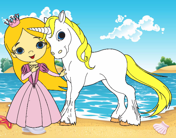 Dibujo Princesa y unicornio pintado por LunaLunita