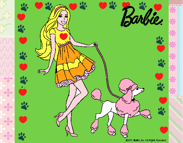 Barbie paseando a su mascota