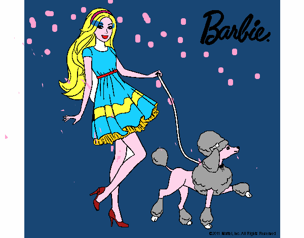 Barbie paseando a su mascota