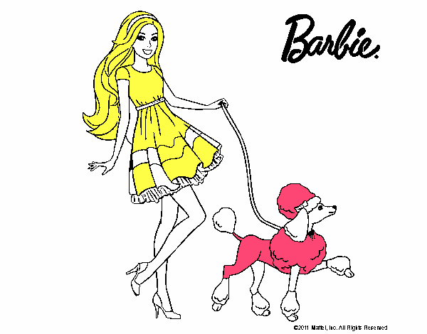 Barbie paseando a su mascota