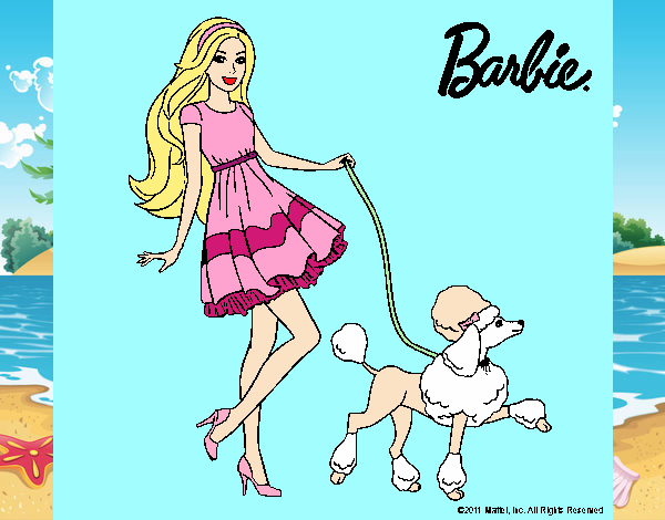 Barbie paseando a su mascota