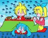 Miku, Rin y Len desayunando