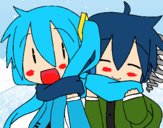 Miku y Len con bufanda