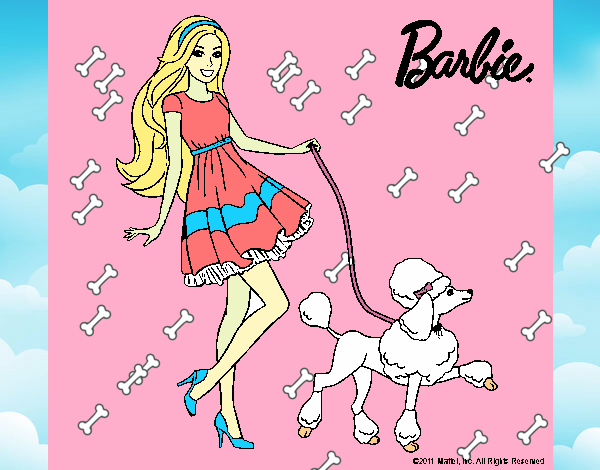 Barbie paseando a su mascota