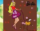 Barbie paseando a su mascota