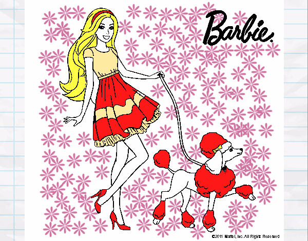 Barbie paseando a su mascota