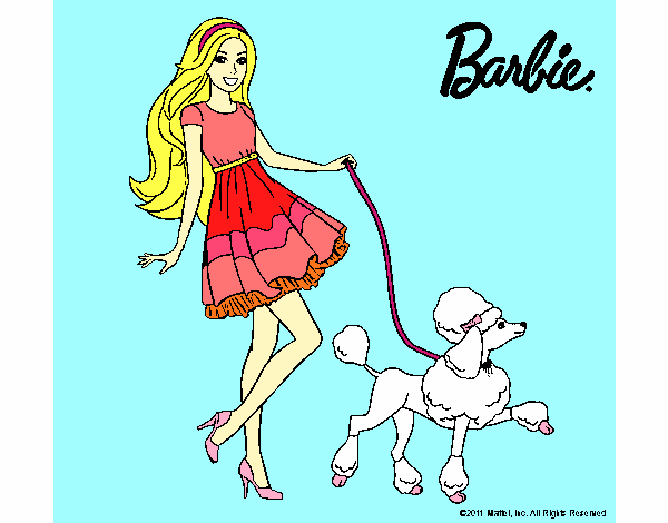 Barbie paseando a su mascota