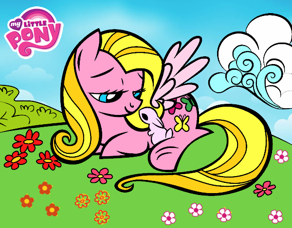 Fluttershy con un conejito