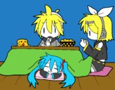 Miku, Rin y Len desayunando