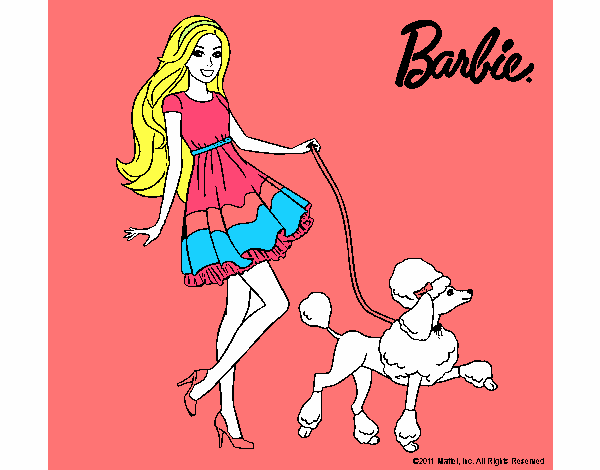 Barbie paseando a su mascota