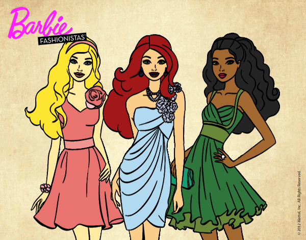 Dibujo Barbie y sus amigas vestidas de fiesta pintado por CuteCake
