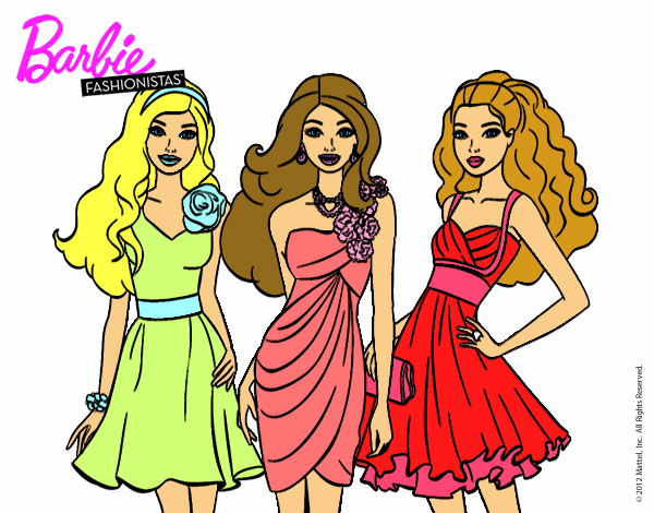 Dibujo Barbie y sus amigas vestidas de fiesta pintado por valemb