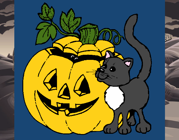 Calabaza y gato