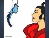 Dibujo Mujer y pájaro pintado por CuteCake