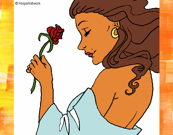 Dibujo Princesa con una rosa pintado por CuteCake
