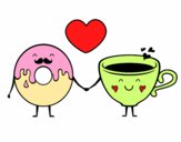 Dibujo Amor entre dónut y té pintado por xavi-7