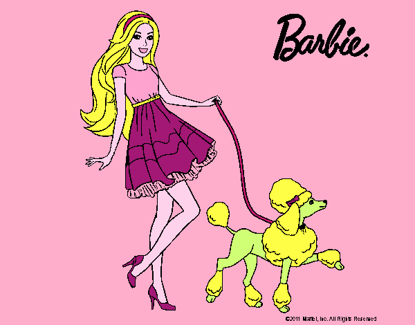 Barbie paseando a su mascota