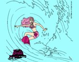 Barbie practicando surf