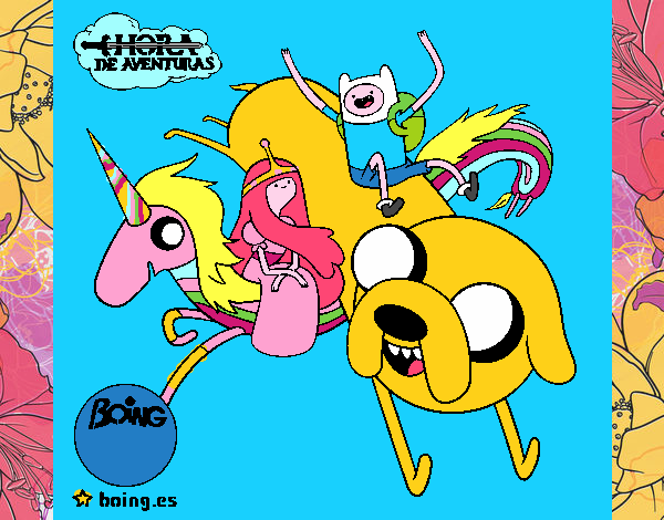 Jake, Finn, la princesa Chicle y Lady Arco Iris