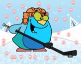 Pingüino jugando a hockey