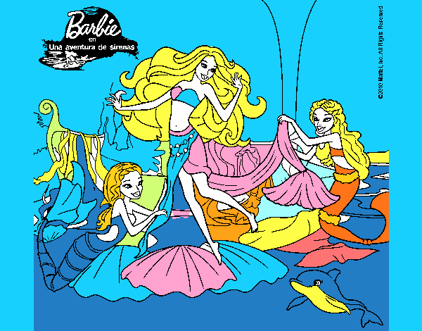 Dibujo de Barbie con sirenas pintado por en Dibujos net el día