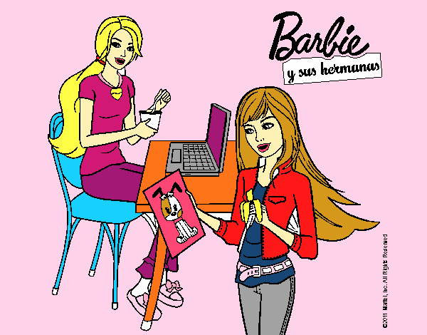 Barbie y su hermana merendando