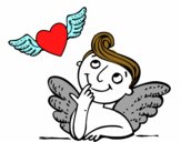 Cupido y corazón con alas