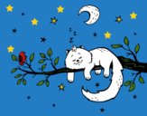 Dibujo El gato y la luna pintado por linda423