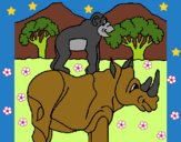 Dibujo Rinoceronte y mono pintado por linda423